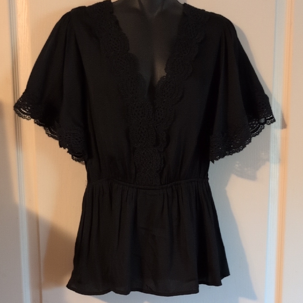 Mustard Seed Black Lace Women's Blouse